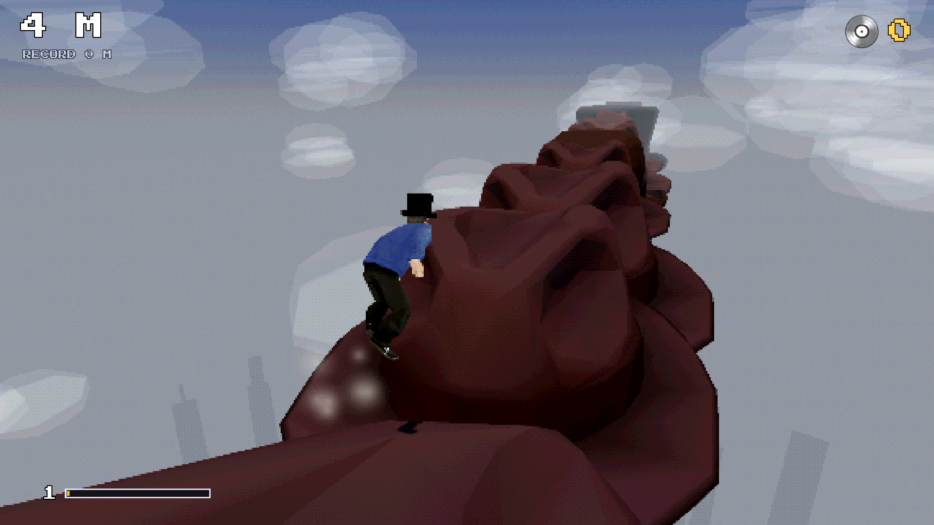 Jay Kay running across a giant red hat in the clouds